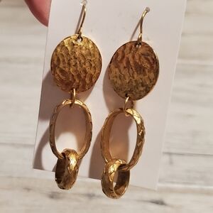 Hammered Metal Gold Dangle Hook Earrings Lightweight